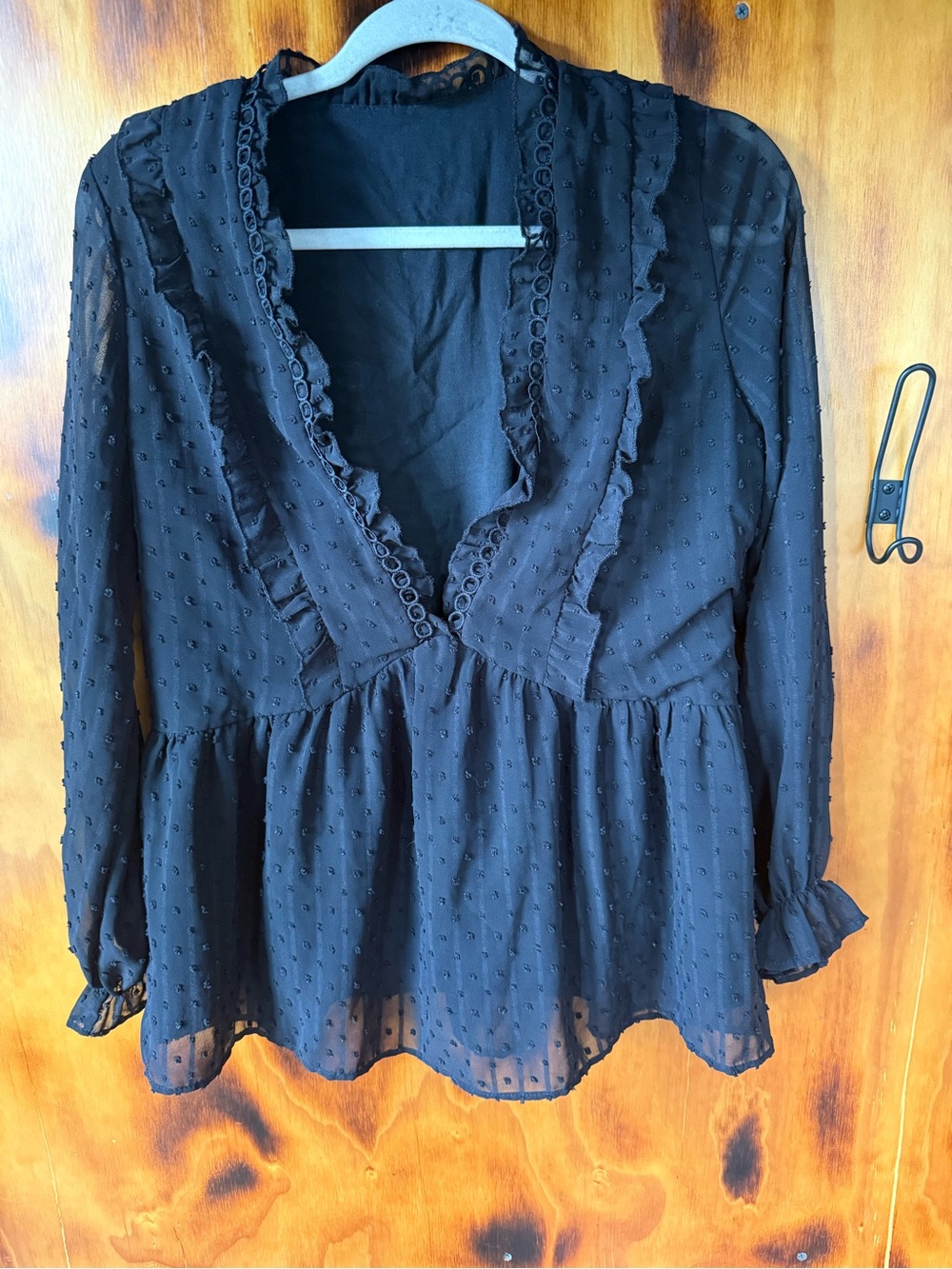 Black Ruffle V-Neck Peplum Blouse